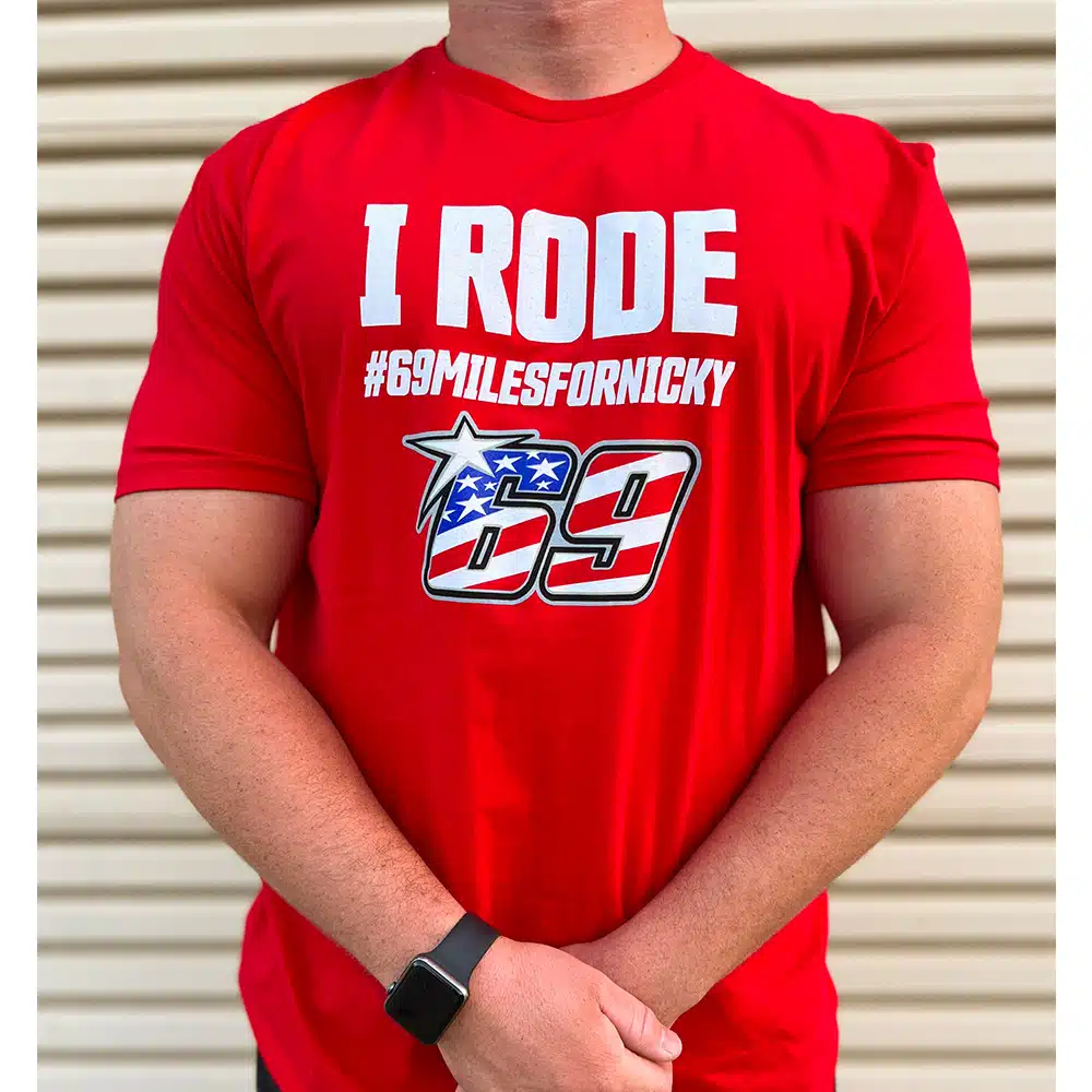 Closeup of the I Rode Nicky Hayden tee