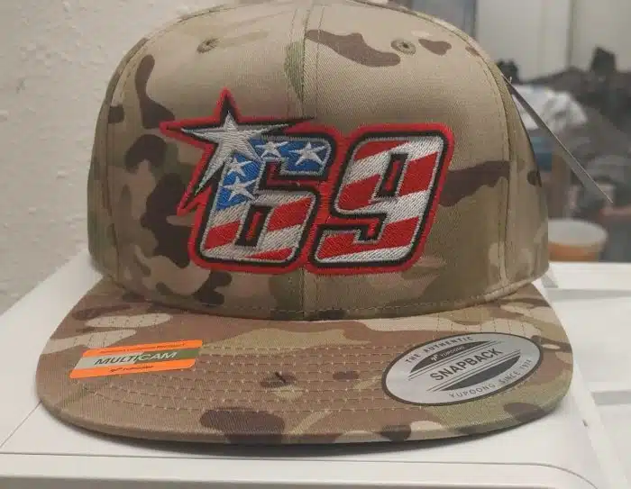 Limited Edition Nicky Hayden 69 Memorial Snapback Hat- Sand/Green Camo - Image 2