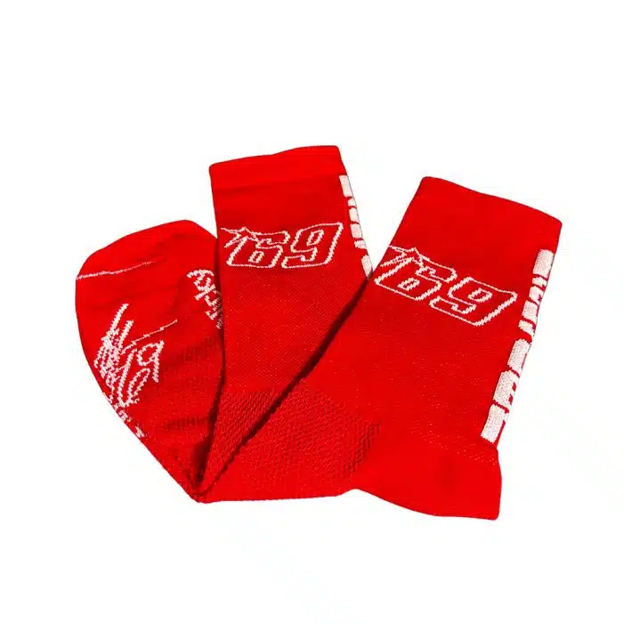 Closeup of Nicky Hayden 69 Miles Cycling Socks