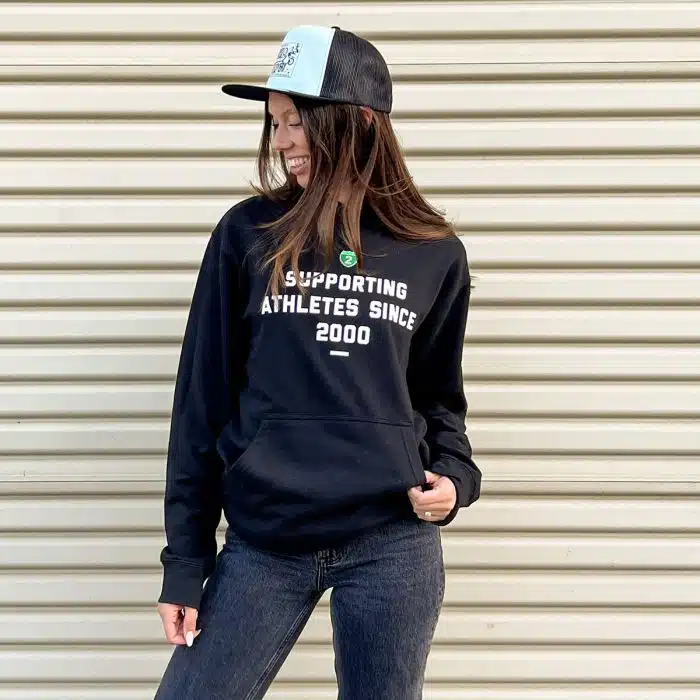 female model wearing R2R hoodie