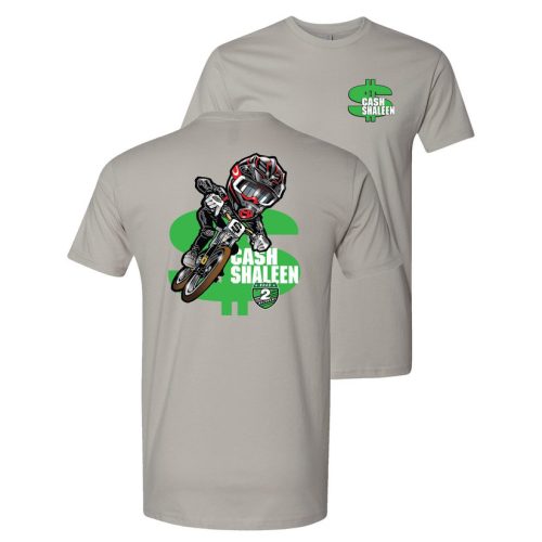 Cash Shaleen front and back of support t-shirt