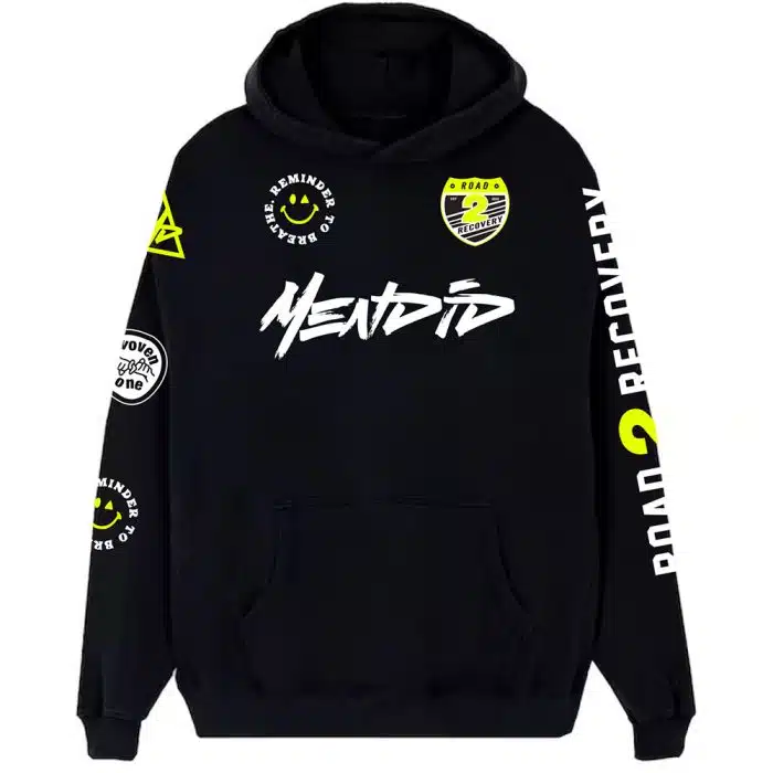 Front of hoodie with logos